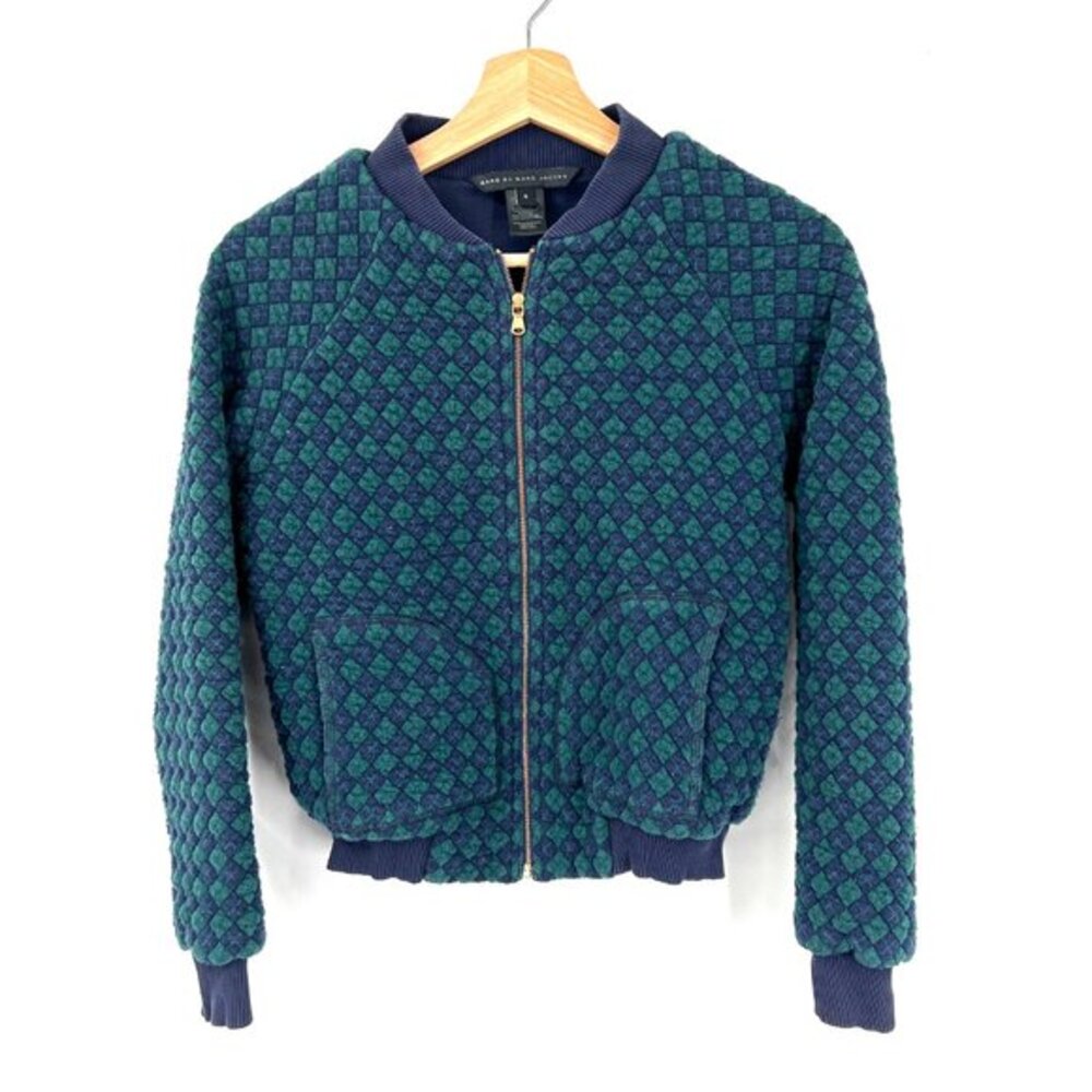 Marc by Marc Jacobs quilted argyle bomber jacket blue green puffy cropped S READ - Picture 2 of 9
